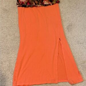 Women's Orange Side-Slit Maxi Skirt Sz 8
